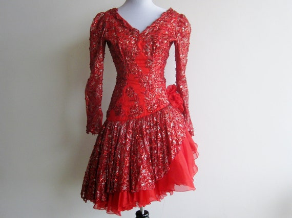 scarf hooded  hanes Red Cha Dress  Vintage Sequin  Firecracker Hot 50s  Reserved Miss 60s