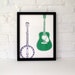 Banjo and Guitar Screen Printed Poster 11 x 14, Purple and Green