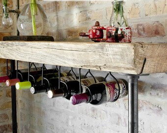 5ft. Industrial Reclaimed Wood Console Table/ Wine bar with Pipe legs - no wine rack, w/ thick 2.5" Top (60"L x 11.5" w x 30"h)