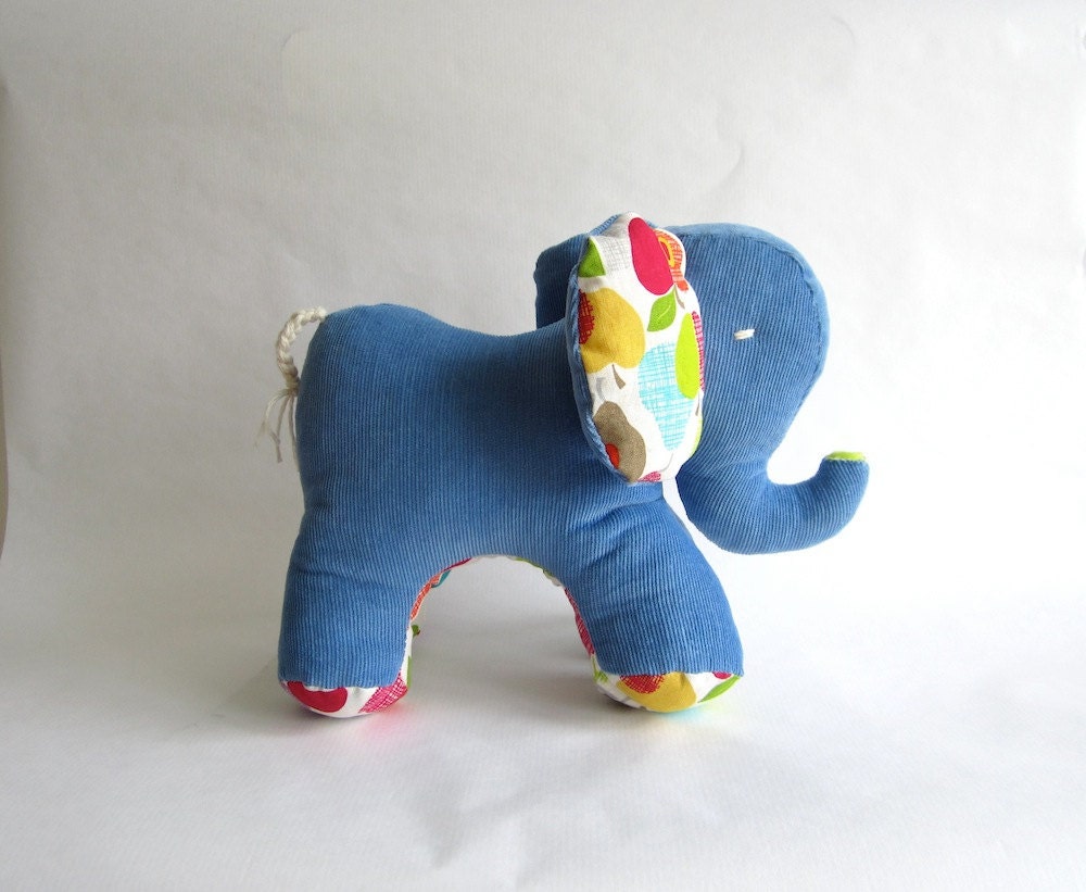 Elephant organic blue white soft stuffed with wool made
