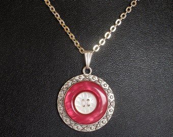 Rose Colored Vintage Button Pendant