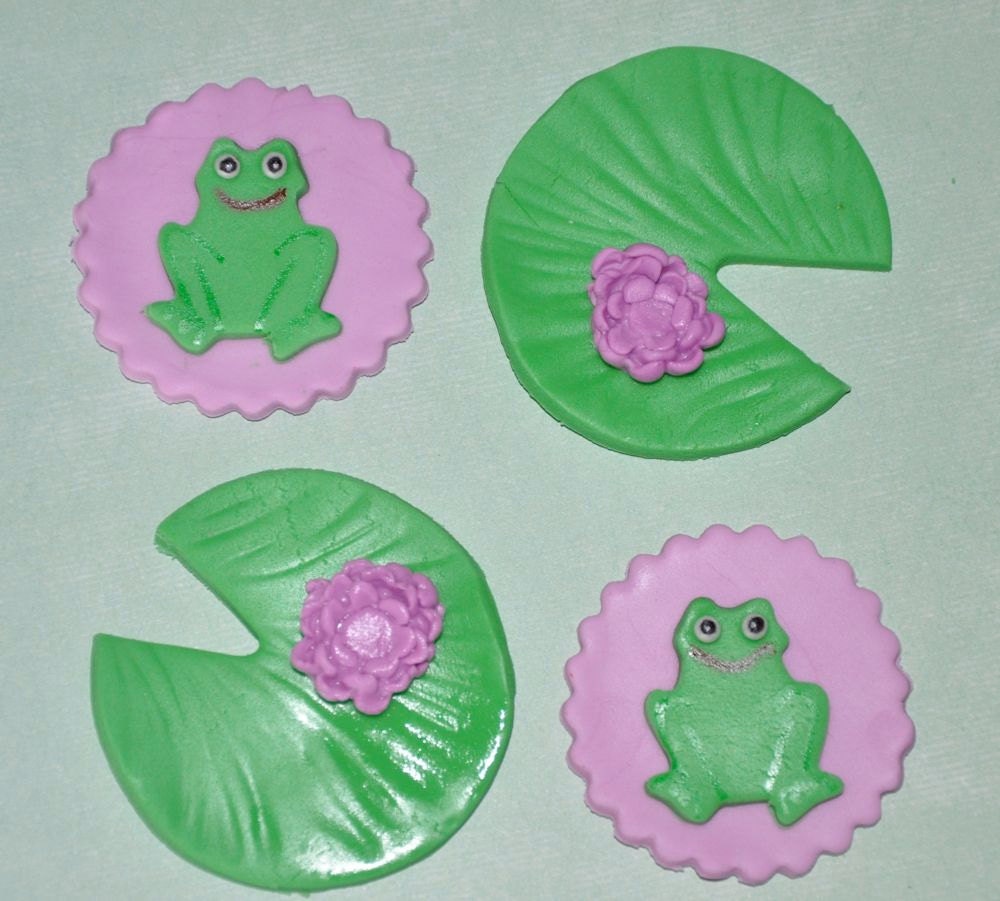 Frogs and Lily Pads Fondant Toppers for Cupcakes Cake and