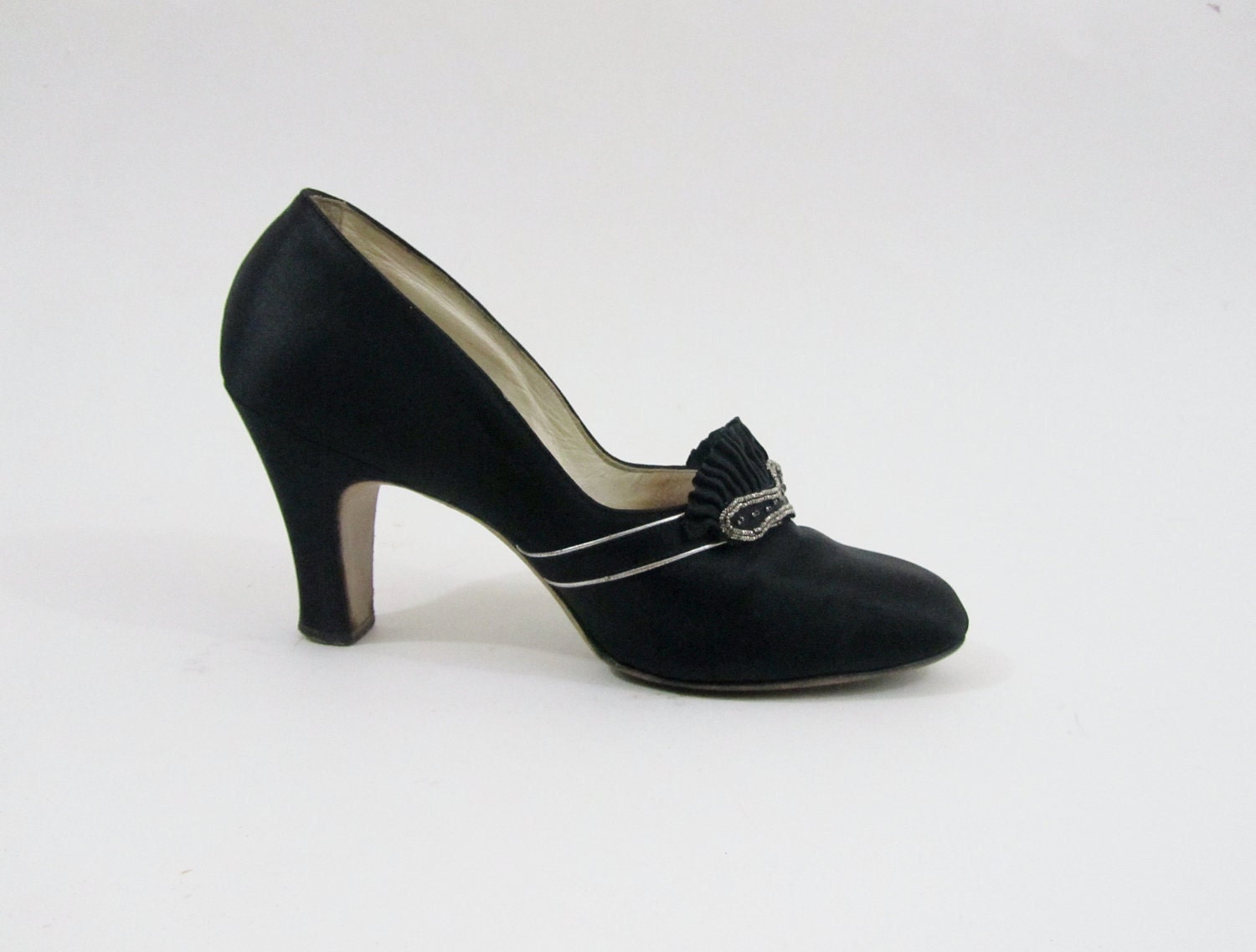 1920s Dress Shoes Vintage 20s Shoes in Black Silk with