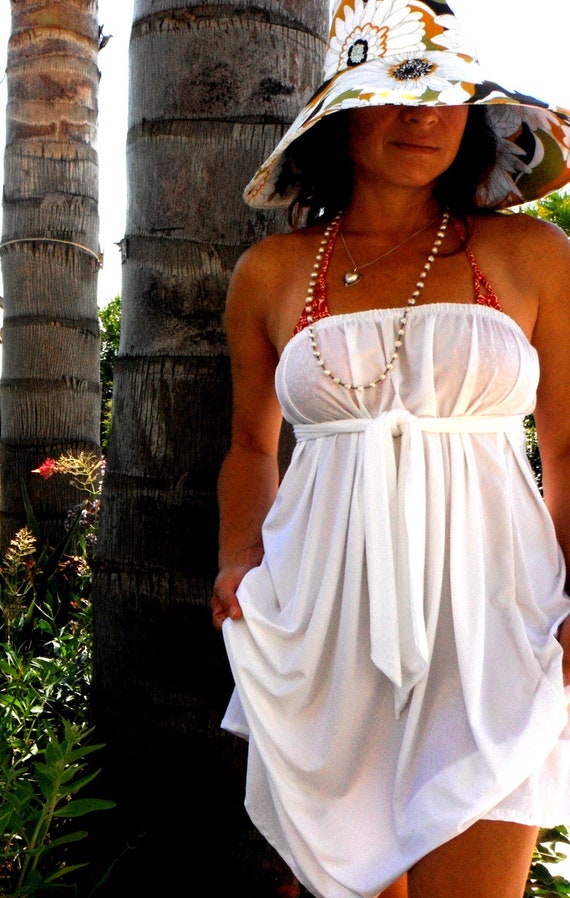 White Summer Dress...Beach Cover UpStrapless..Grecian
