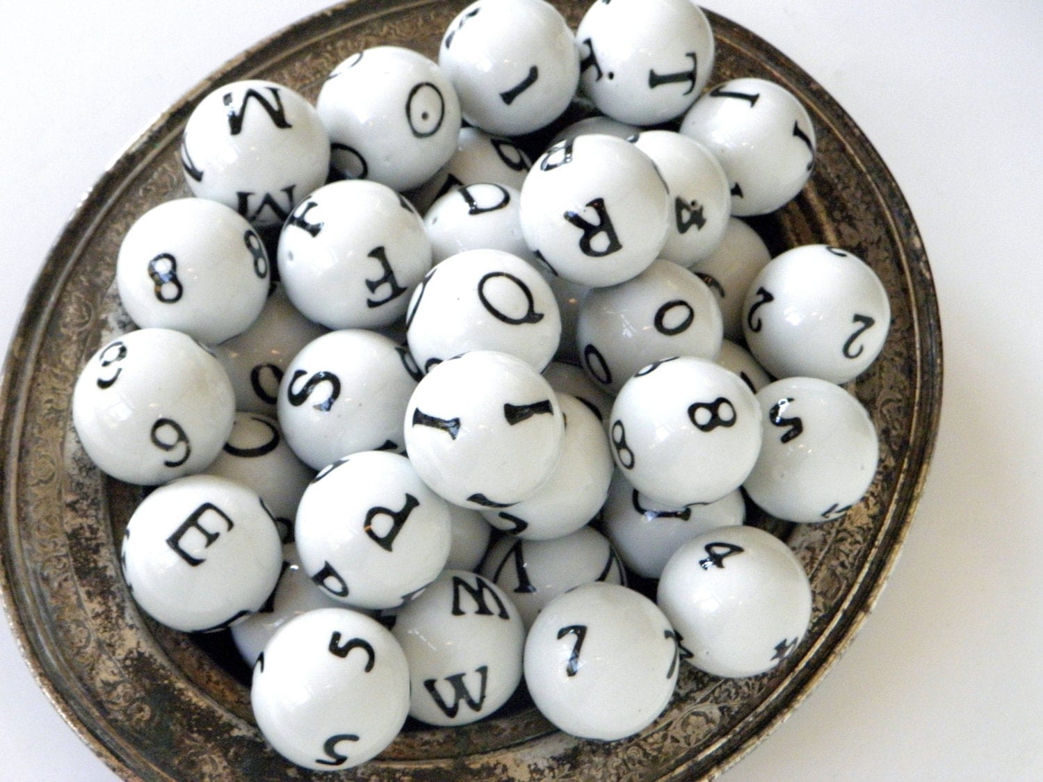 Porcelain Decorative Balls With Numbers and Letters Set of 39