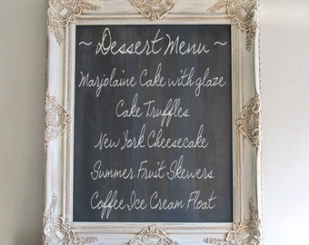 CHALKBOARD Wedding Sign Framed Chalk Board Vintage Wedding Decor Old World Rustic Ornate Cream Kitchen French Country - MORE COLORS