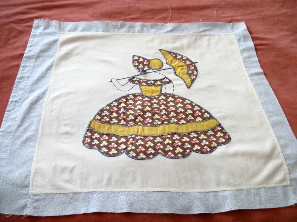 Antique 1930s Quilt Block Vintage Southern Belle Parasol Hand