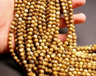 Picture Jasper 6 mm round beads 1 full strand 64 beads - RFG235
