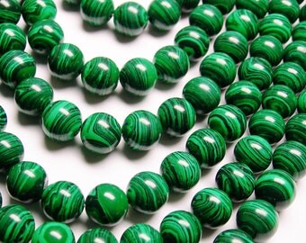Malachite - 10 mm round beads -1 full strand - 40 beads - Reconstituted