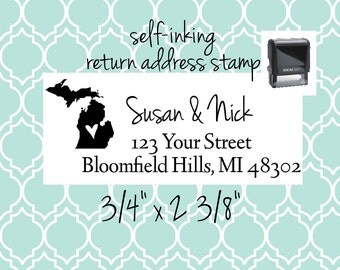 Custom Return Address Stamp - for save the dates, invitations, thank you cards, and holiday cards, michigan wedding
