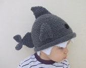 Shark hat -Knitting Baby  Hat  - for Baby or Toddler-Size 6-12 months-Dark gray baby hat-boy halloween costume
