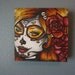 Reserved- Day of the dead Tattoo flash painting in oil Autumn Fall Colors Lowbrow Big eye 4 by 4