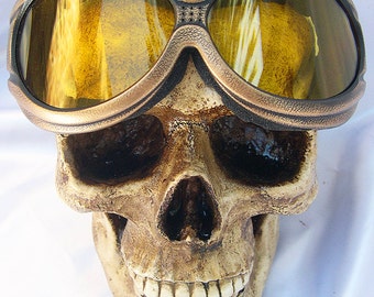 STEAMPUNK GOGGLES - Antique Gold Distressed-Look Heavy Duty Over-sized 'Over Glasses' Cyber-Techno SWAT Tactical Force Burning Man Goggles