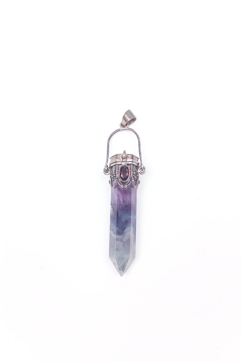 Fluorite Crystal Poison Necklace Pendant Purple Blue Natural