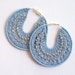 Crocheted Beaded Hoop Earrings Light Blue and Silver