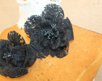 Black Silver Flower 1083 - 1 Silk Blend Novelty