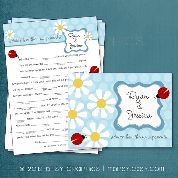 Daisy Lady Bug. Advice for the new Parents. MAD LIB MadLib Adlib Printable Cards. By Tipsy Graphics Il_570xn