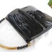 Vintage handbag Black Patent Leather designer handbag with beaded handle by Ingber, Mint Condition