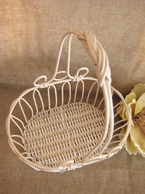 Flower Girl Basket in Heirloom White / Upcycled Painted Metal