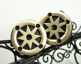 Light Champagne Octagon Star Picture Black Plastic Buttons, 0.87 inch, 10 pcs