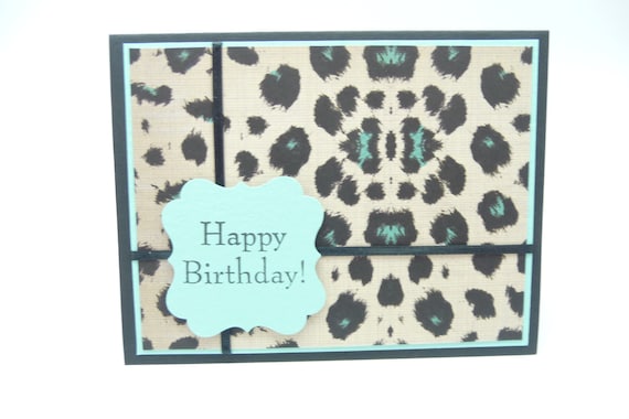 Leopard Print Birthday Card Teal Animal Print Card Birthday