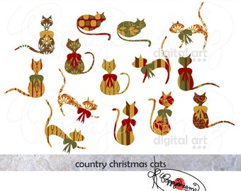 Country Christmas Cats: Clip Art Pa ck (300 dpi) Digital Images (png ...
