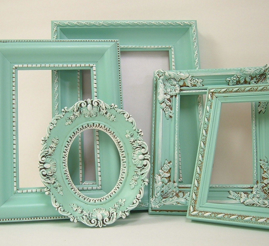 Shabby Chic Frames Pastel Mint Green Picture Frame Set Ornate