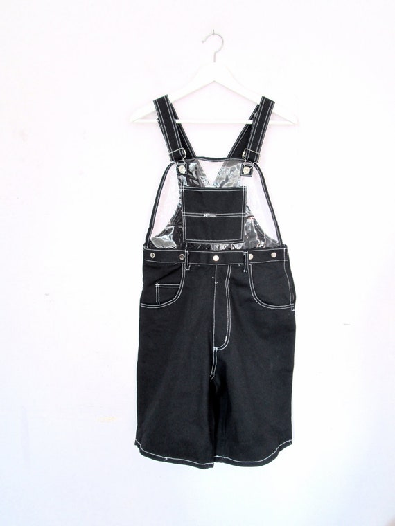 90's Black denim overalls with clear plastic size M