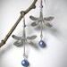Dragonfly and Iridescent Blue Freshwater Pearl Dangle Earrings