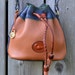 Vintage Teton Dooney & Bourke Brown and Navy Blue Drawstring Leather Bucket Purse