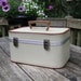Train Case in Two Toned Cream and Brown With Keys, Mirror and Tray