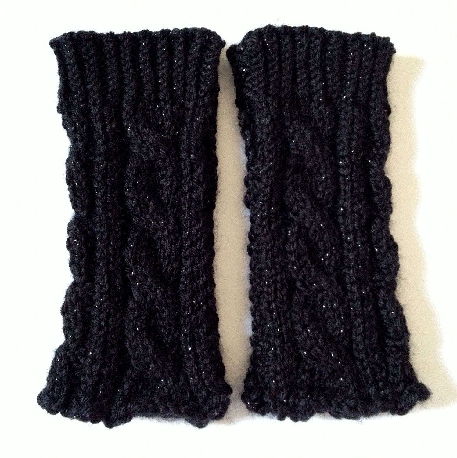 Fingerless Gloves Wrist Warmers in Black Sparkle by