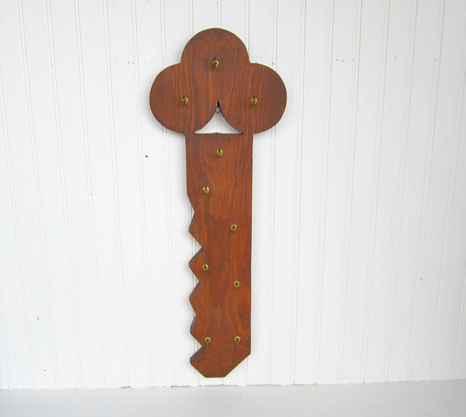 Vintage Wooden Key Shaped Key Holder Handmade Primitive