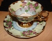 Lefton China Cup and Saucer - Hand painted flowers gold trim on Footed Cup and Saucer - Vitnage Lefton China Lefton China Cup and Saucer - Hand painted flowers gold trim on Footed Cup and Saucer - Vitnage Lefton China