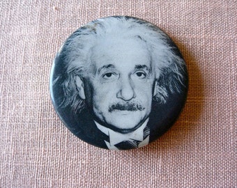 60'S Hippie Pinback - Albert Einstein Photo Button NY sixties