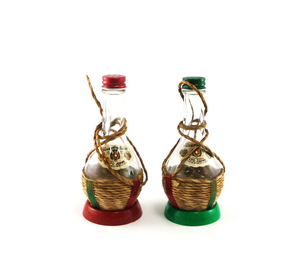 Miniature wine bottle salt & pepper shakers red and green