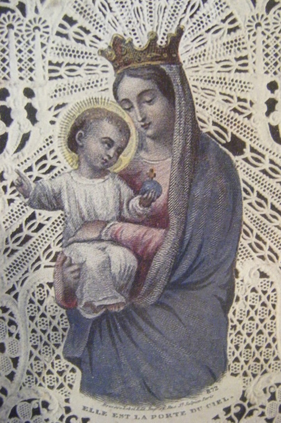 RESERVED FOR AC Antique religious necklace choker celluloid