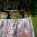 Apron Made from Vintage Tablecloth, Mary Engelbreit Waistband and Border, Red Vine Print, with Red Pocket