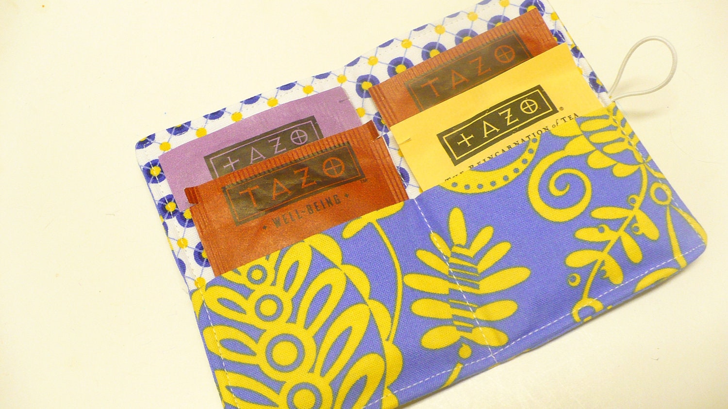 Tea Bag Holder Wallet Blue and Yellow Pattern Ready to