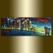 Original Cityscape Painting Oil on Canvas Palette Knife Textured Abstract Art Modern City Series 15X40 by Willson Lau