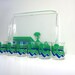 Vintage Chevron Lucite Bar Set, Tray, 6 Tumblers, Clear Acrylic with Blue, Green Chevron and Tree Design, H. J. Stotter Barware, Made in USA