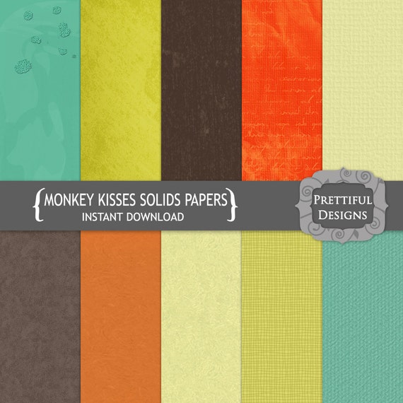 50% OFF SALE Digital Paper Pack Blue Green Orange and Brown Papers Monkey Kisses Solids (685) Il_570xn