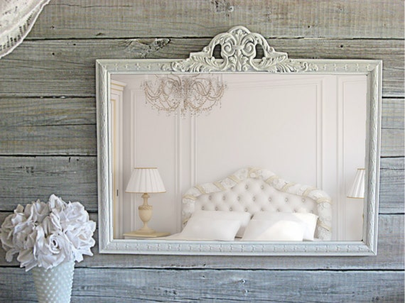 Antique parlor Mirror 27 X 21 Shabby Chic White