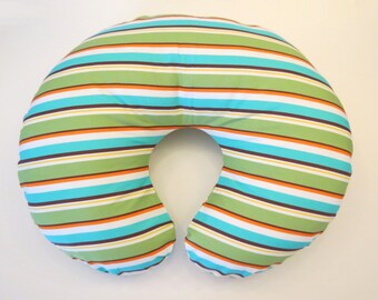 Boppy Nursing Pillow Cover: Organic Cotton Modern Stripes in Orange, Green, Teal and Brown