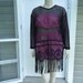 Black Openwork Sheer FRINGE Vintage 1980's Bathing Suit Cover Up Poncho M L