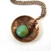 Turquoise Copper Necklace Etched Paisley Domed Disc Wire Wrapped Teardrop Briolette Pendant