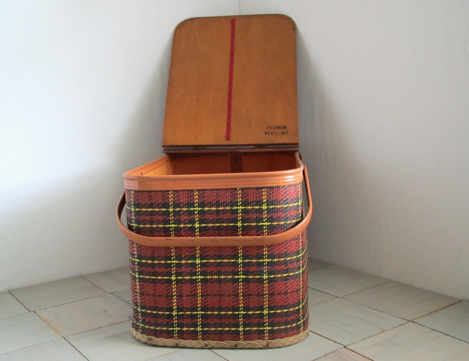 Vintage Picnic Basket.......red plaid.....tartan