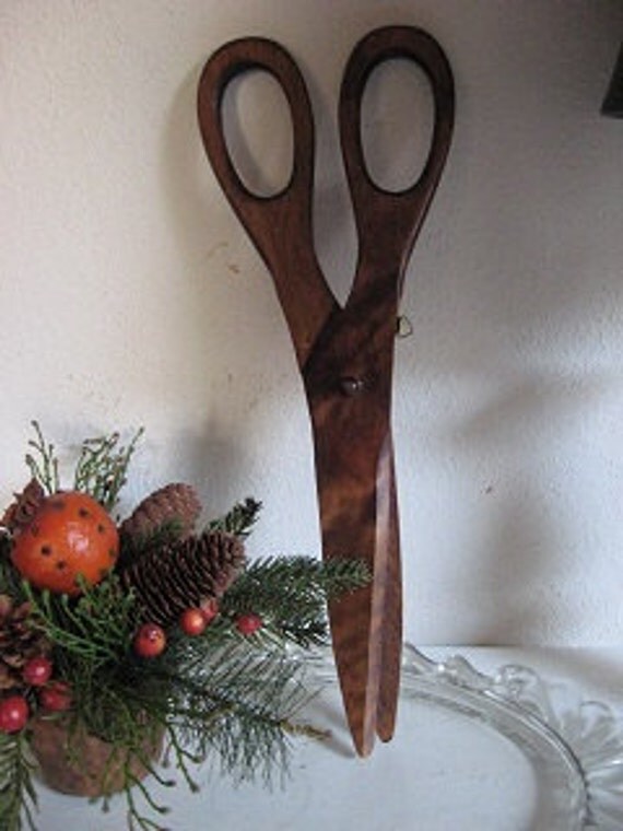 Vintage Large Over Sized Wooden Scissors Decorative Wall ArT
