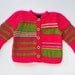 Baby Girls sweater / jacket knitted cardigan hot pink green purple warm fall, winter Christmas knitting 18-24 months / 2 T toddler