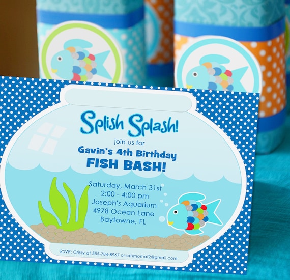 Fish Party Invitation - Printable Invitation -Rainbow Fish, Ocean, Sea Life by Amanda's Parties TO GO Il_570xn